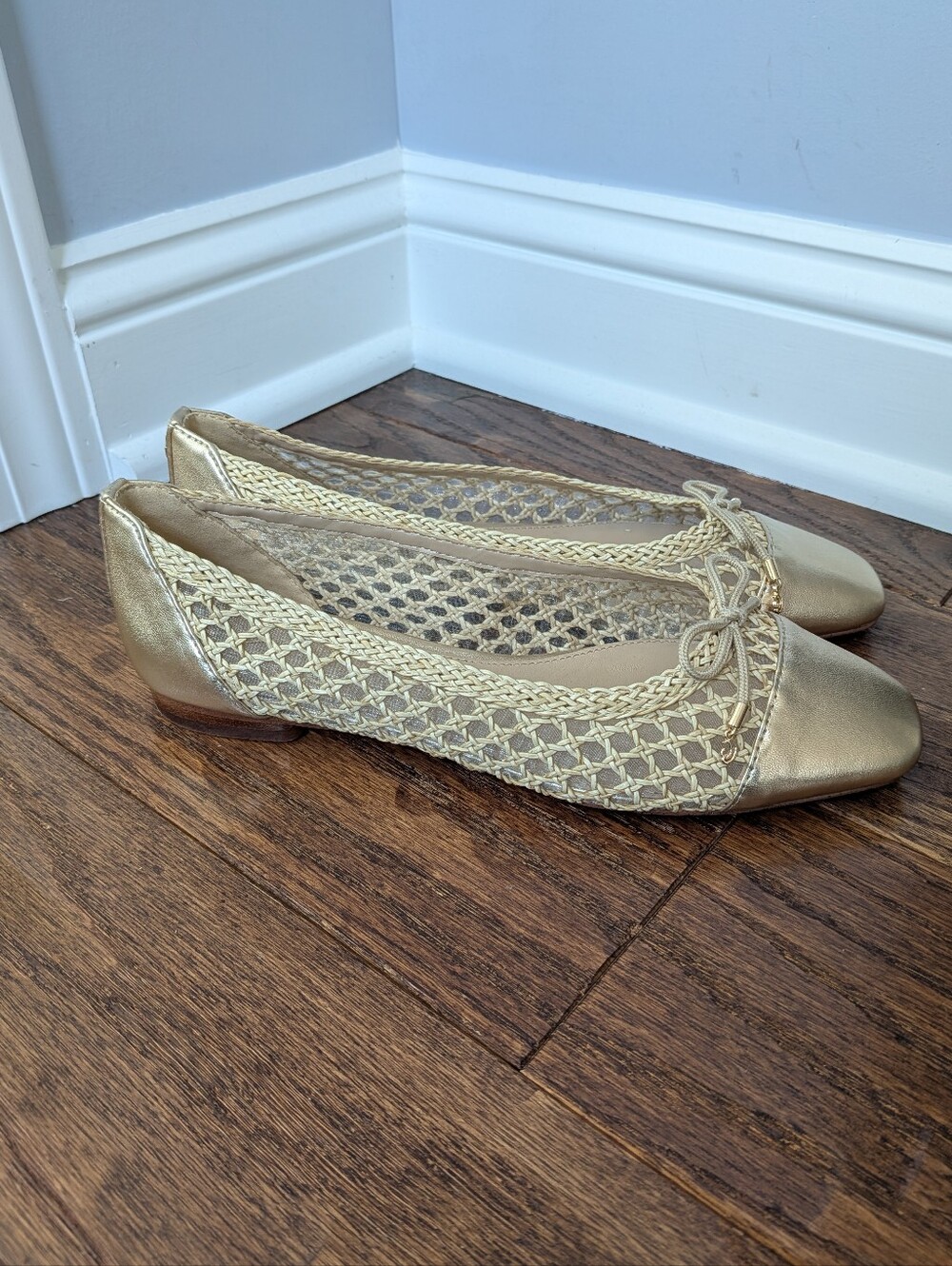 Sam Edelman Women's Leather Woven May Ballet Flats Shoes Size 7 Gold Natural